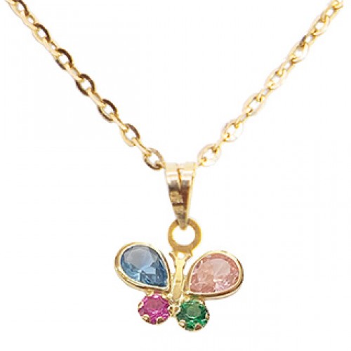   Ens. Chaine et Pendentif 10 kt- cz couleur - 14" - 9mm JL80-5